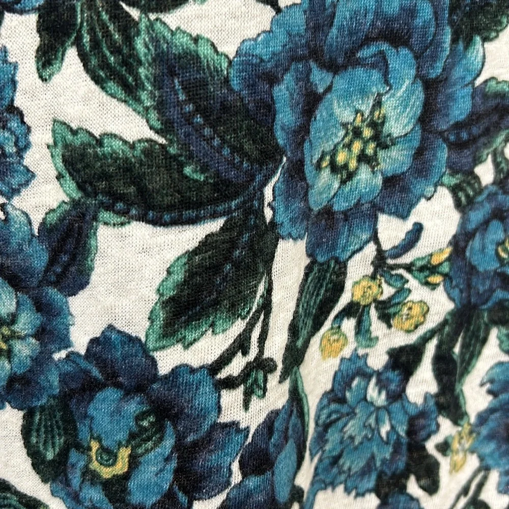 LOFT WOMEN 100% LINEN BLOUSE BLUE FLORAL SLEEVELESS SIZE SMALL - Picture 9 of 10